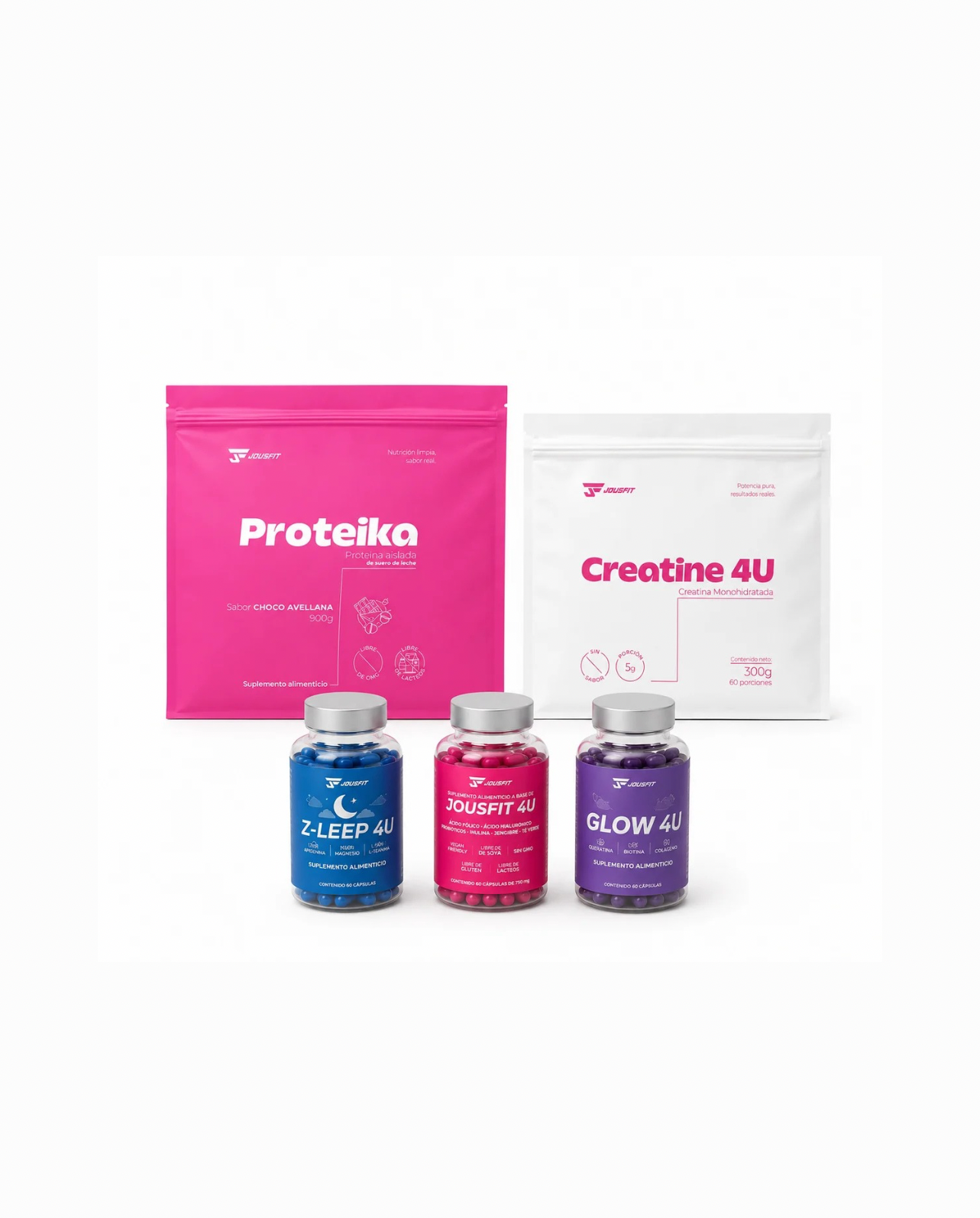 Kit Bienestar Total 4U | Proteína + Creatina + Jousfit4u + Glow4u + Zleep4u